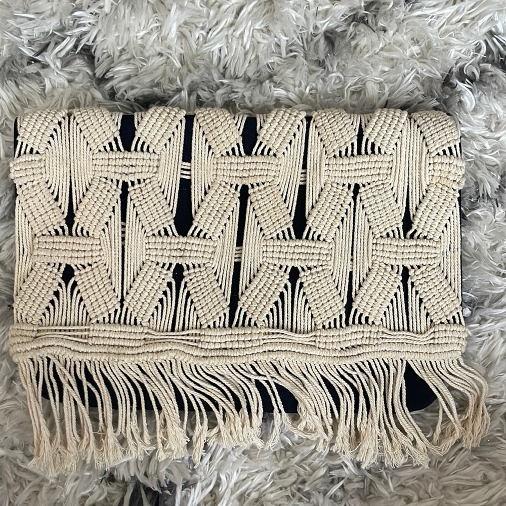 STELLA & DOT Macramé and black clutch - like new!!